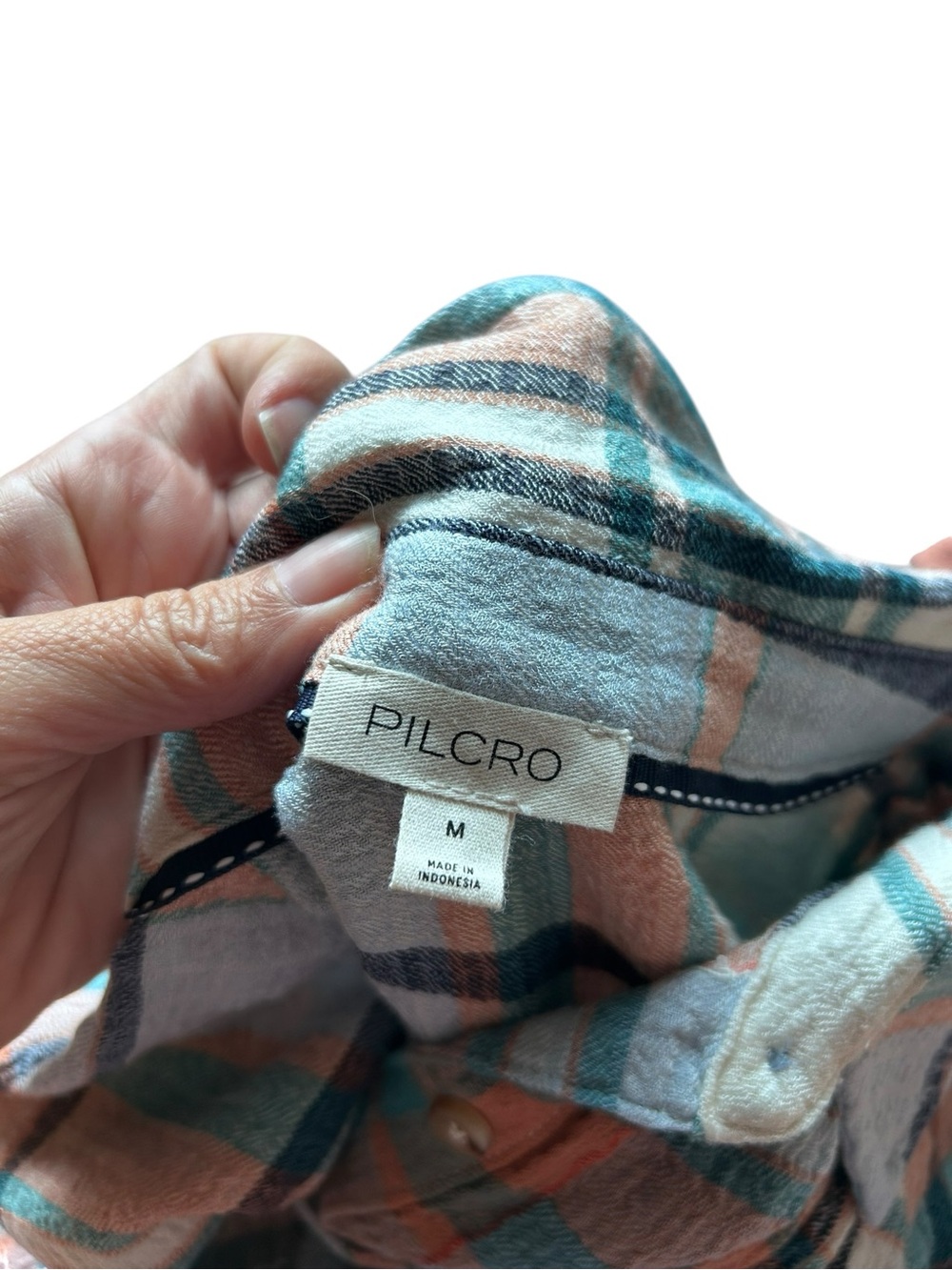 Anthropologie Pilcro Hadley Relaxed blue  Plaid Buttondown Shirt size medium - Picture 4 of 9